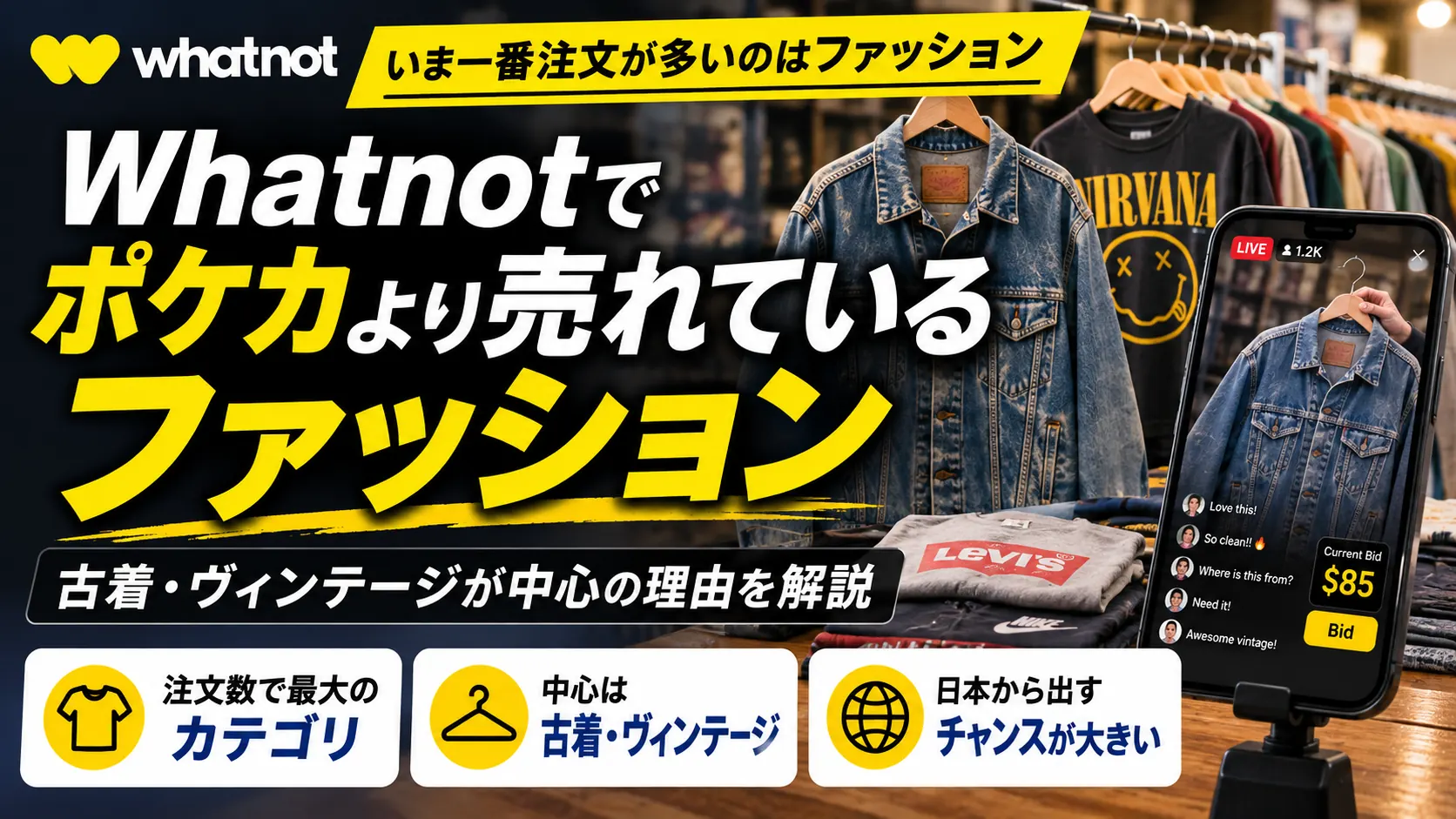 Whatnotでいま一番注文が多いのはファッション。中心は古着とヴィンテージ。