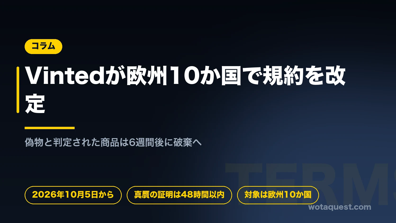 Vintedが欧州10か国で規約を改定。真贋の証明は48時間以内、偽物と判定された商品は6週間後に破棄されることを解説。
